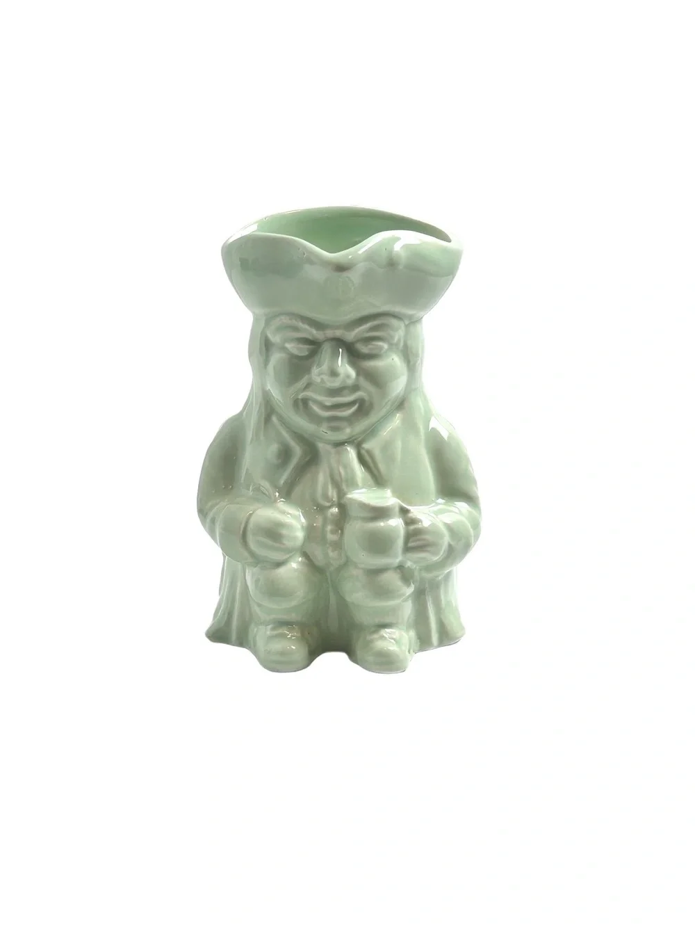 Antique Thomas Cone Pottery “Toby Jug” in Light Green